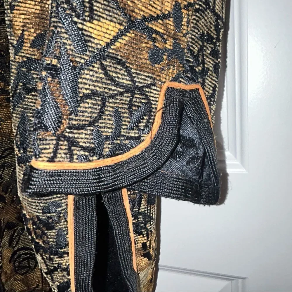 Vintage Coldwater Creek Open Front Jacquard Tapestry Long Sleeve Jacket Coat